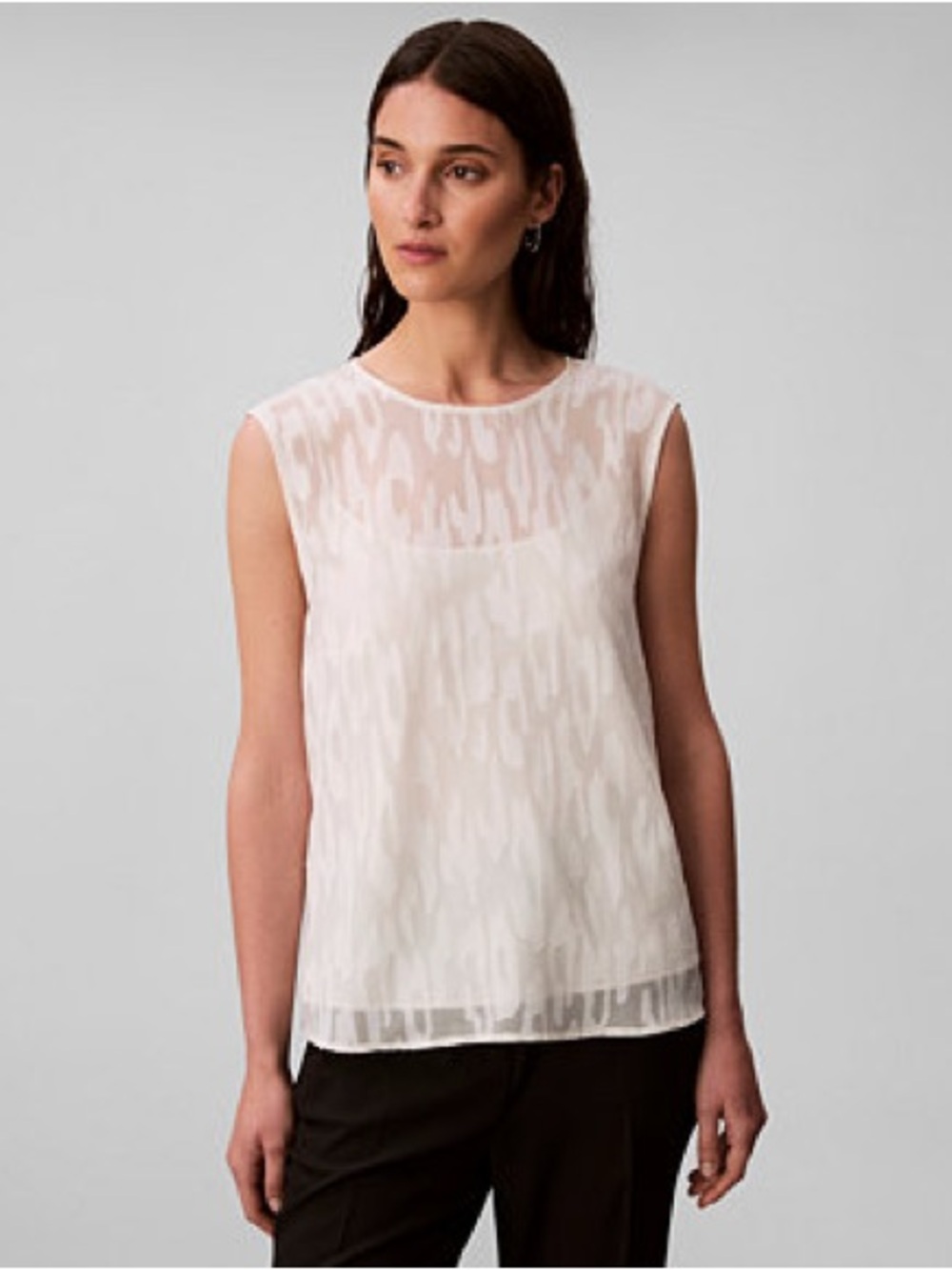 Calvin Klein Sheer Patterned Sleeveless Top - White